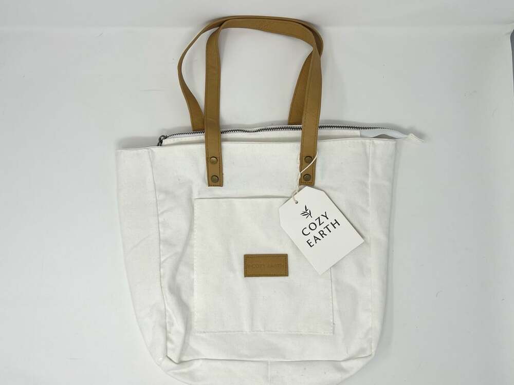 Cozy Earth Canvas Tote Bag White Tan Handbag